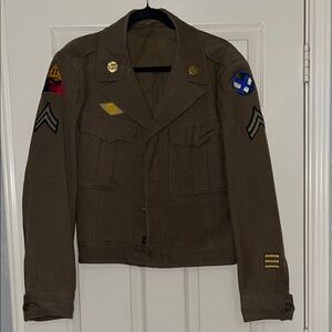 Brown Military Field Jacket with Patches
